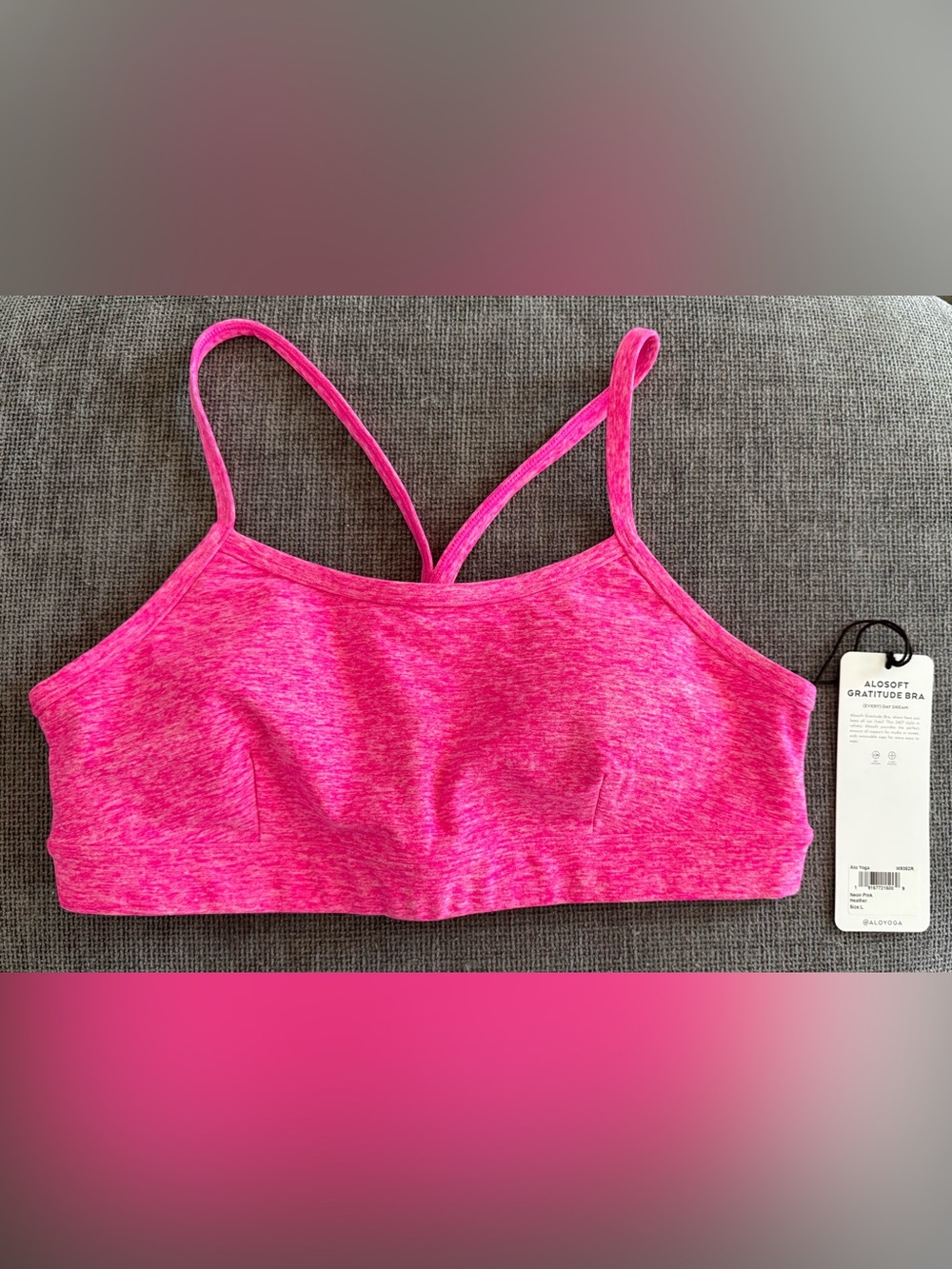 Alo Yoga Alosoft Gratitude Bra Neon Pink Heather L